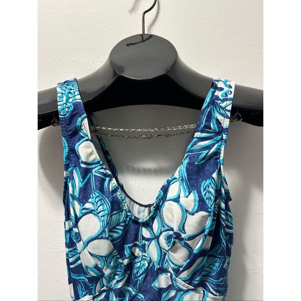 Maxine of Hollywood Swimsuit Size 14 Blue White Floral Built-In Padding - Picture 2 of 9